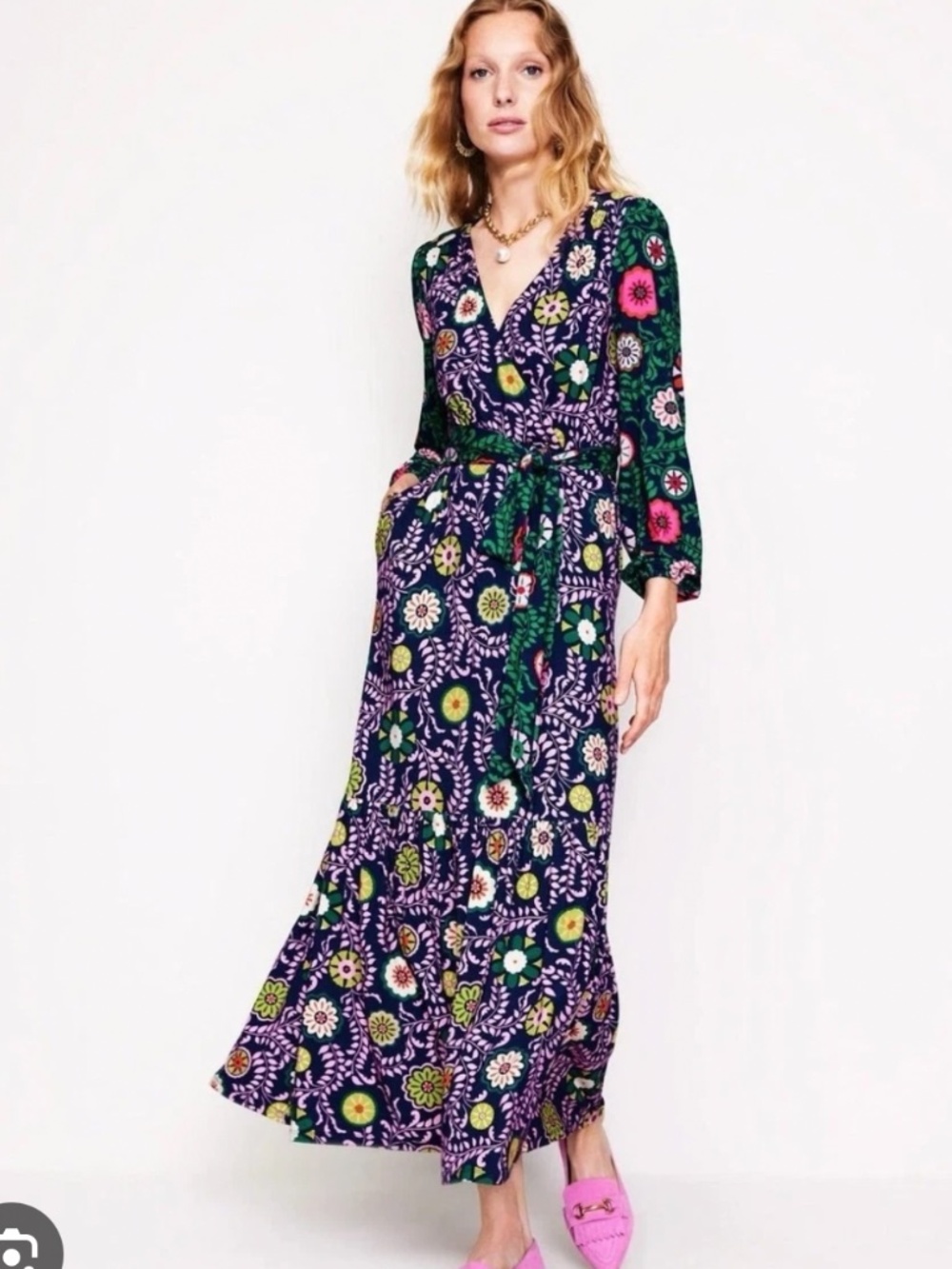 NWT Boden Ophelia fixed wrap midi dress in vibrant medallion print M - Picture 2 of 16